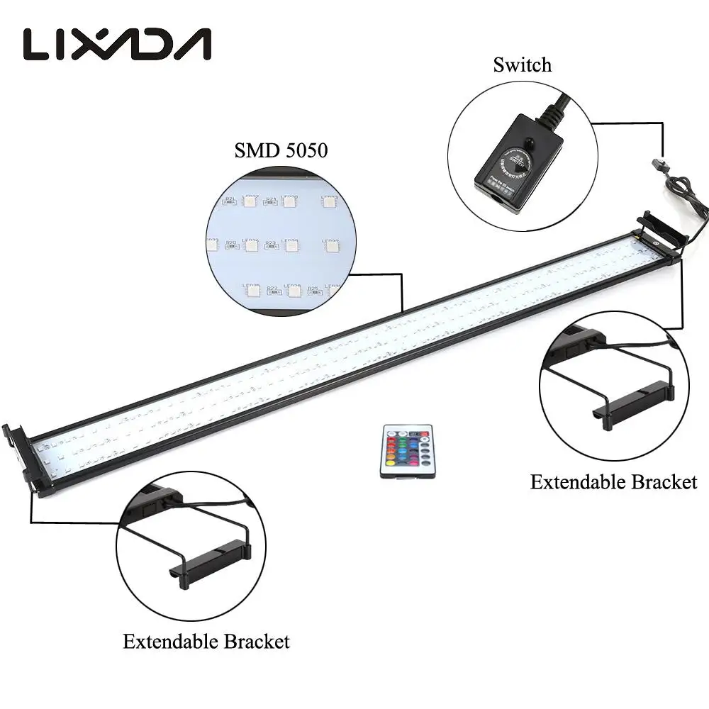 

46" Extendable 32W 180 LED SMD 5050 RGBW Dimmable Remote Control Multi-Mode Bracket Aquarium Fish Tank Lamp