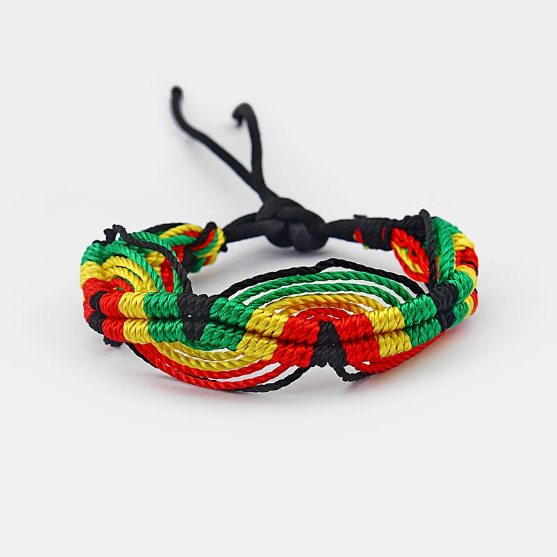 1pcs Rasta Friendship Bracelet Wristband Cotton Silk Reggae Jamaica Surfer Boho Adjustable Jewellery - Image 3