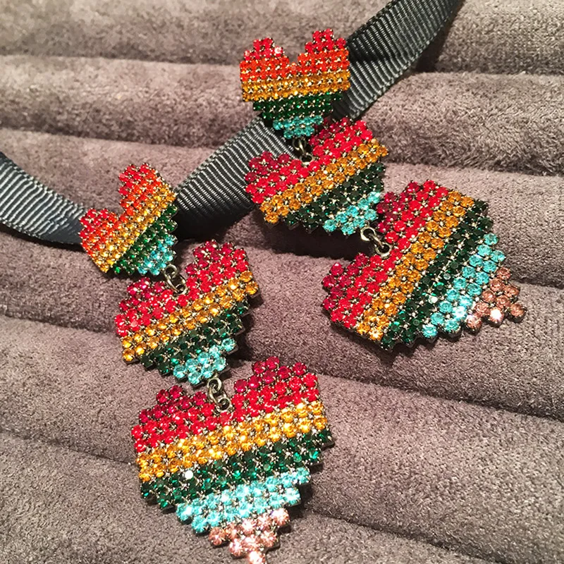 

Dazz S925 Trendy Rainbow Colorful Heart Shaped Large Dangle Earrings Beautiful Zircon For Party Holiday Fashion Ear Accessories