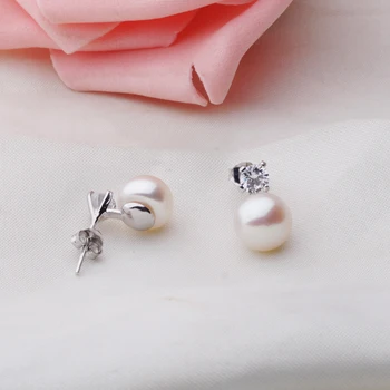 

ZHAO select color Natural 7.5-8.5mm natural freshwater pearl earrings female 925 silver