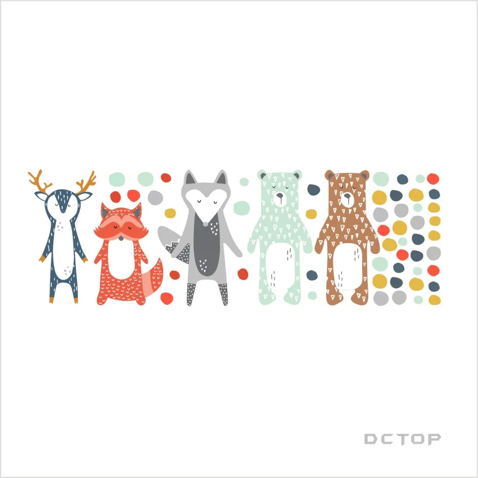 Мультфильм лес наклейки с животными на стену Жираф медведь наклейки в виде Лис красочные точки искусство детский сад для детской комнаты Современный домашний декор