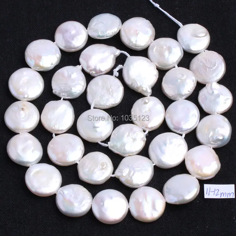 

Free Shipping 11-12mm Pretty Natural White Freshwater Pearl Coin Shape DIY Gems Loose Beads Strand 15" Jewelry Making w685