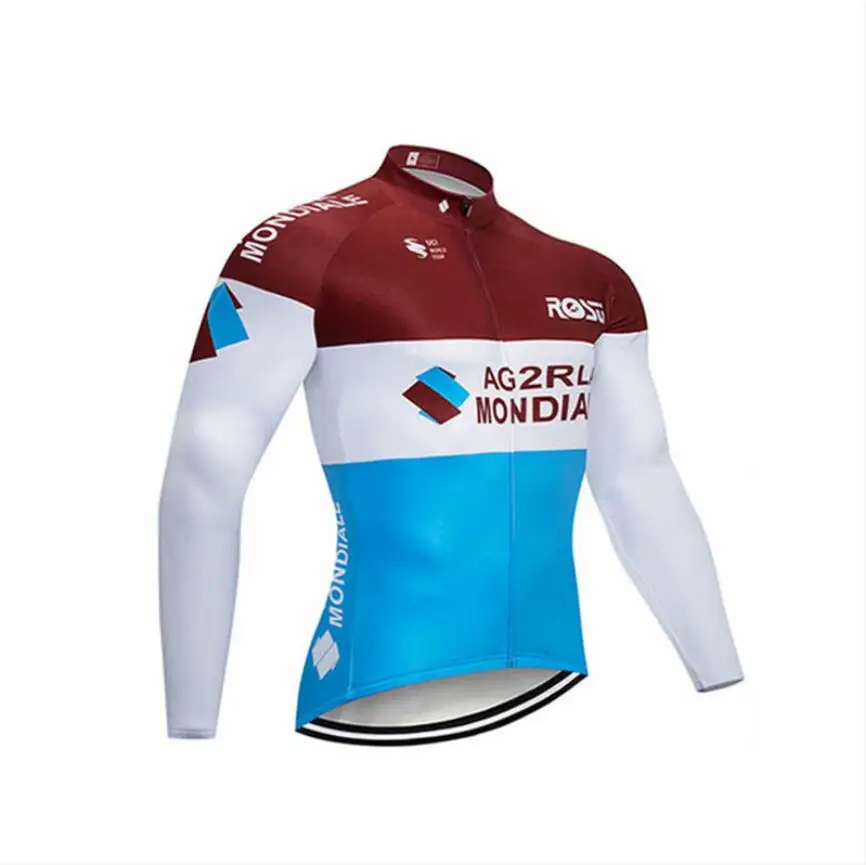 AG2R зимняя одежда для велоспорта с длинным рукавом Велоспорт Джерси комплект Зимний термальный флис велосипед Майо Ropa Ciclismo открытый - Цвет: no fleece jersey 4
