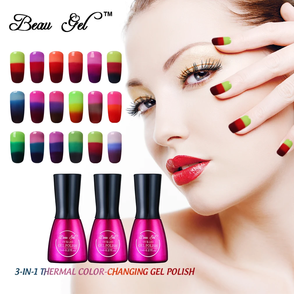 

Beau Gel 7ml Temperature Changing Gel Nail Polish Long Lasting Thermal Gel Varnish Manicure UV Soak Off Lacquer Nail Art Polish