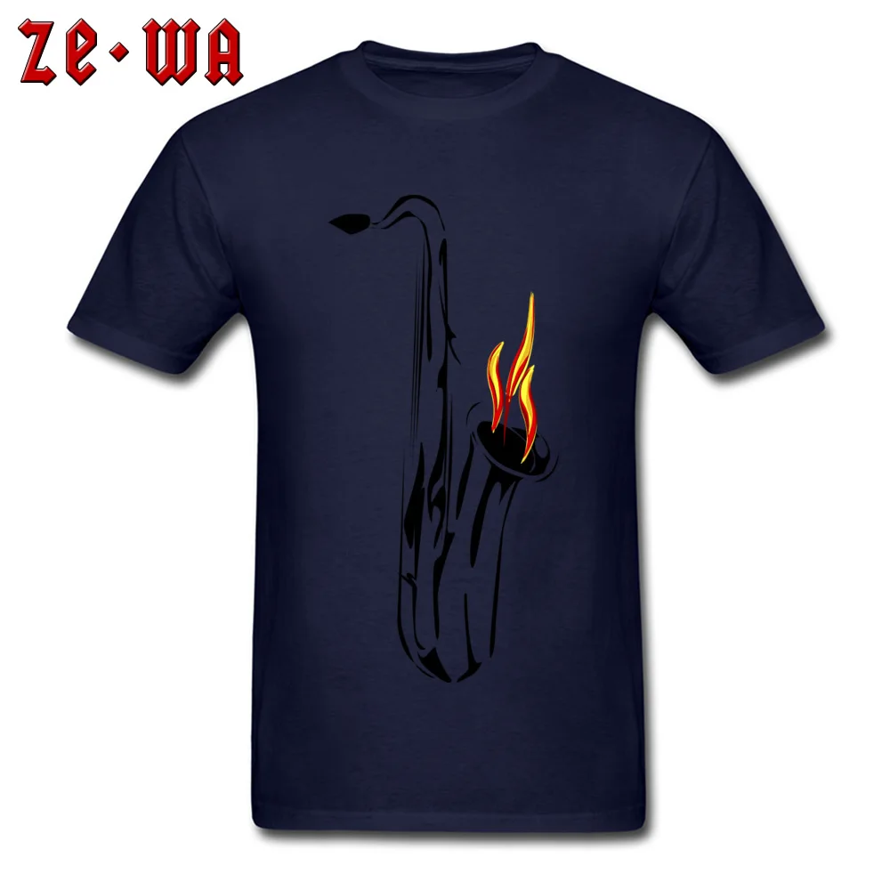 Saxophone Cotton Fabric Male Short Sleeve Tops Shirts Summer VALENTINE DAY T-Shirt Unique Sweatshirts 2018 Hot Sale Round Neck Saxophone navy