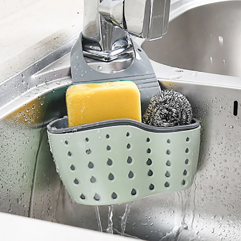 

Adjustable Strap Rubber Sponge Soap sink Holder Faucet Hanging Drainer Basket Kitchen Drying Organizer
