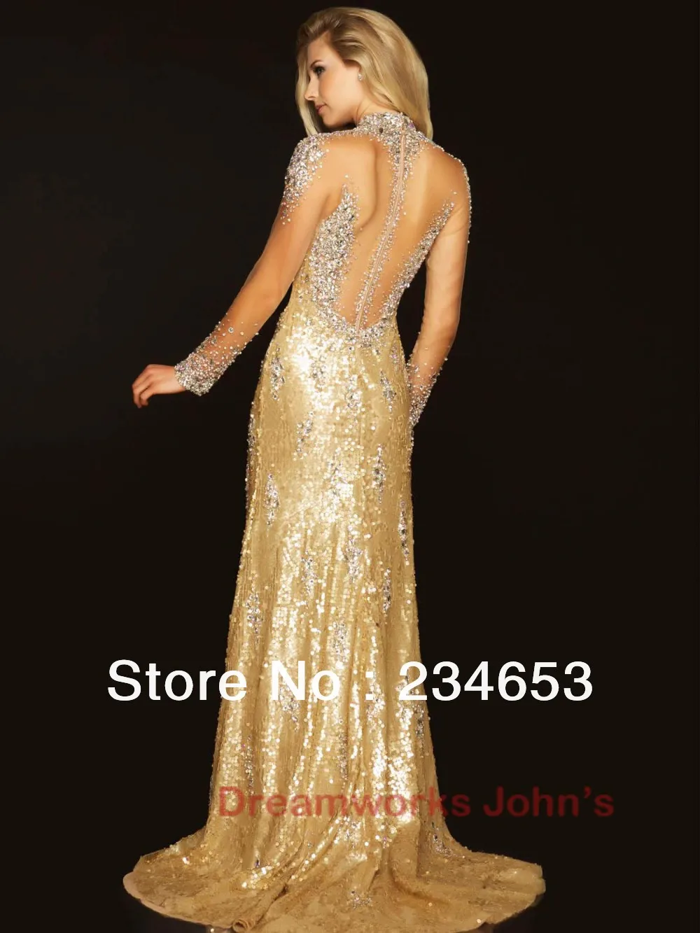 Gold Open Back Prom Dresses