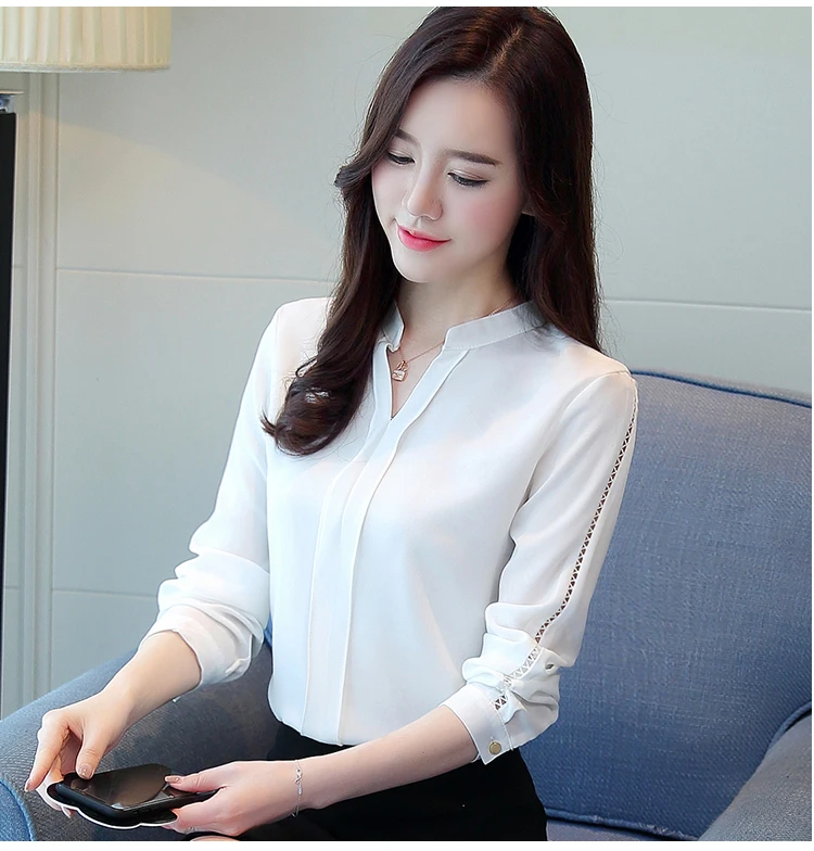 Fashion woman blouses chiffon blouse shirt long sleeve solid blue OL blouse women tops blusa feminina shirt women 0913 40