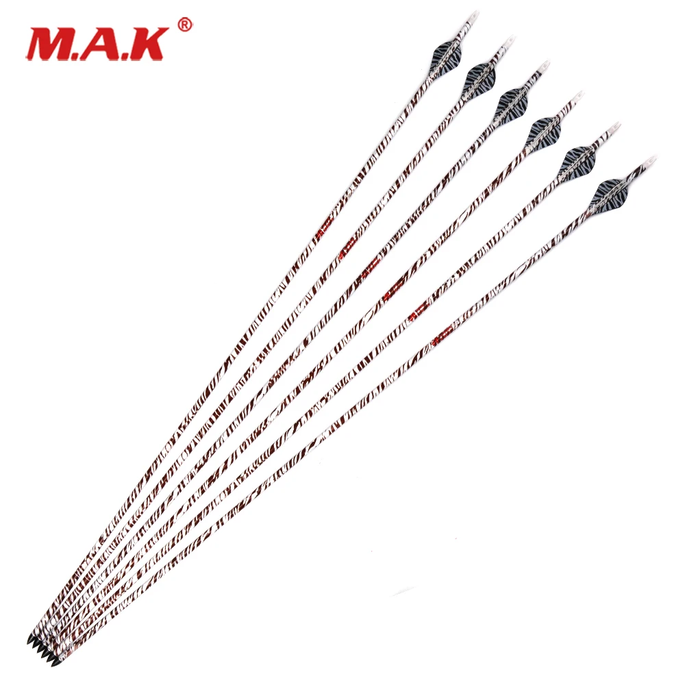 6/12/24Pcs Zebra Carbon Arrows Spine 400 with Replaceable Arrow Tip