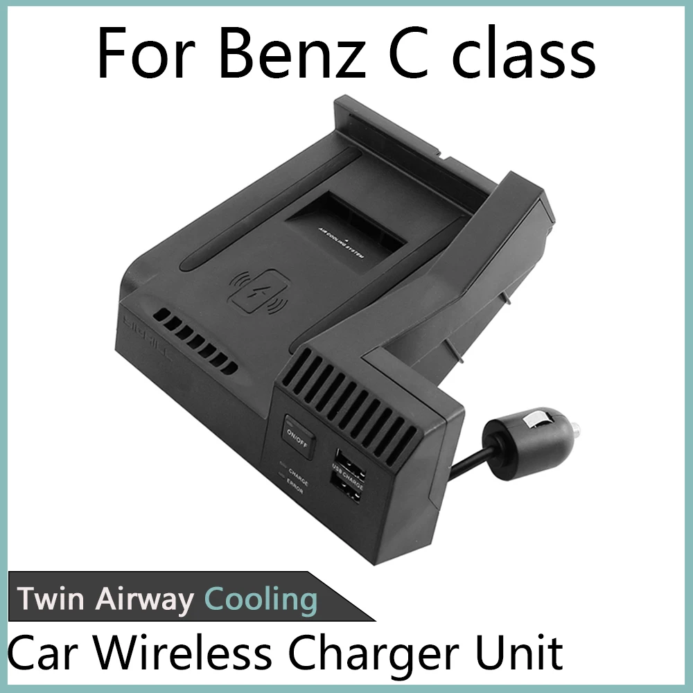 Автомобильное зарядное устройство Qi 10 Вт Беспроводное для Mercedes Benz C Class 2014 ~ 2019 iphone