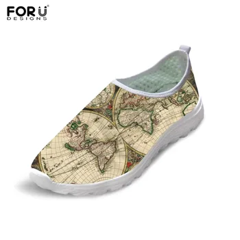 

FORUDESIGNS World Map Printing Casual Slip On Air Mesh Shoes Women Comfortable Outdoor Walk Sneakers Light Weight Footwear Shoes