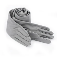 60cm(23.6) long classic plain top sheep leather evening opera long gloves in light grey light grey top with stripe and long sleeves