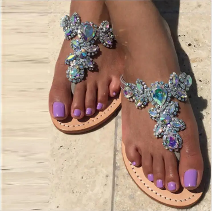 Weibliche Kristall Slipper Bling Bunte as Auf Strand Shows flops Slip Hausschuhe Diamant Frauen Marke Flip Flache Sandalen As Picture Rutschen Schuhe Casual Shows rrTwCvqx