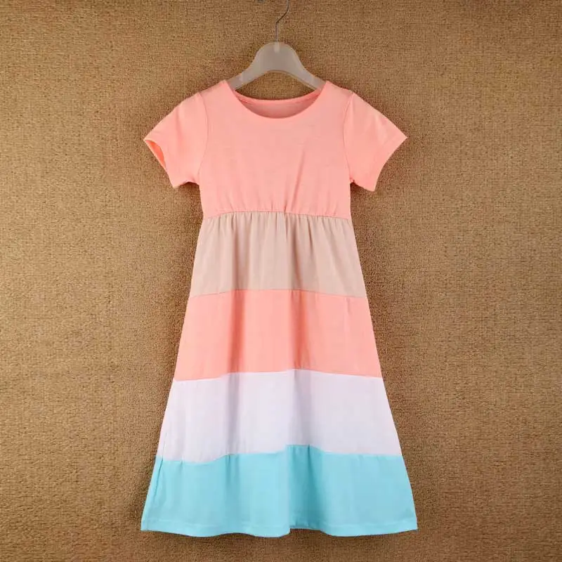 MVUPP платья для мамы и дочки; Семейные комплекты; летнее платье в полоску с короткими рукавами и эластичной резинкой на талии в стиле пэчворк для мамы и ребенка
