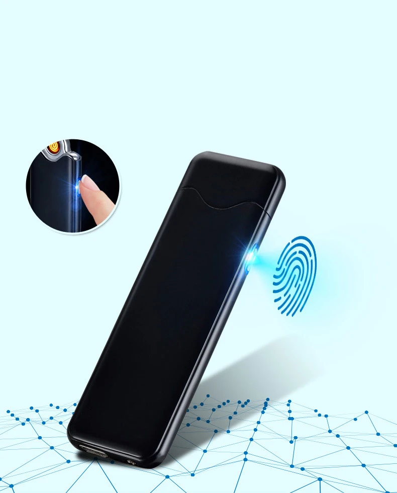 

Latest Ultra-thin Fingerprint Touch Sensor Cigarette Lighter Rechargeable USB Charging Lighter Spare Electric Wire
