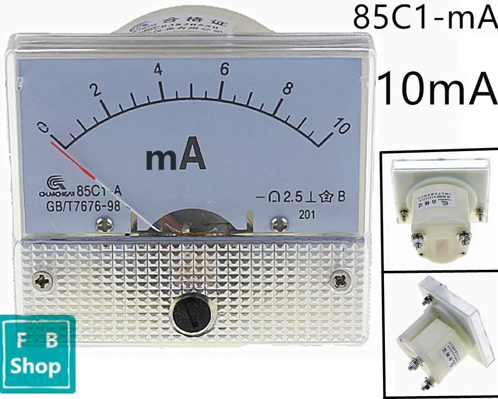 1 шт. 85C1-mA 1mA 2mA 3mA 5mA 10mA 20mA DC стрелочный Амперметр 85C1 серии аналоговая AMP метр 64*56 мм Размер