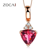 ZOCAI БРЕНД натуральный 0,7 карат красный турмалин подвеска из розового золота 18 К с 0,06 карат натуральным настоящим бриллиантом 925 Серебряная цепочка