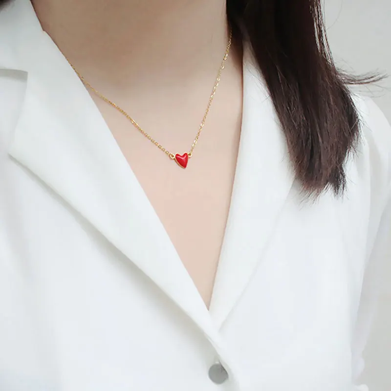 OLOEY,, цельное, 925 пробы, серебряное ожерелье, позолоченное, эмаль, красное сердце, любовь, подвеска& N, ожерелье, свадебное ювелирное изделие, подарок YMN118