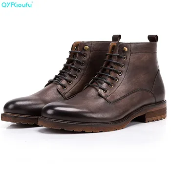 

QYFCIOUFU Bota Masculina Breathable Lace-up Chelsea Boots Genuine Leather Male Wear Boots Fashion Man Military Shose Sapatos