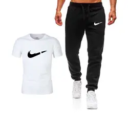 2019 новейший дизайн, хлопковая забавная футболка + штаны, комплекты из двух предметов, Мужская модная брендовая футболка с принтом логотипа +