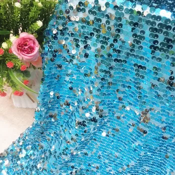 

GLace 1Y/Lot Blue Stripes Sequins Fabric Embroidered Beads Gauze Mesh Fabric for Dress Wedding Decoration TX838