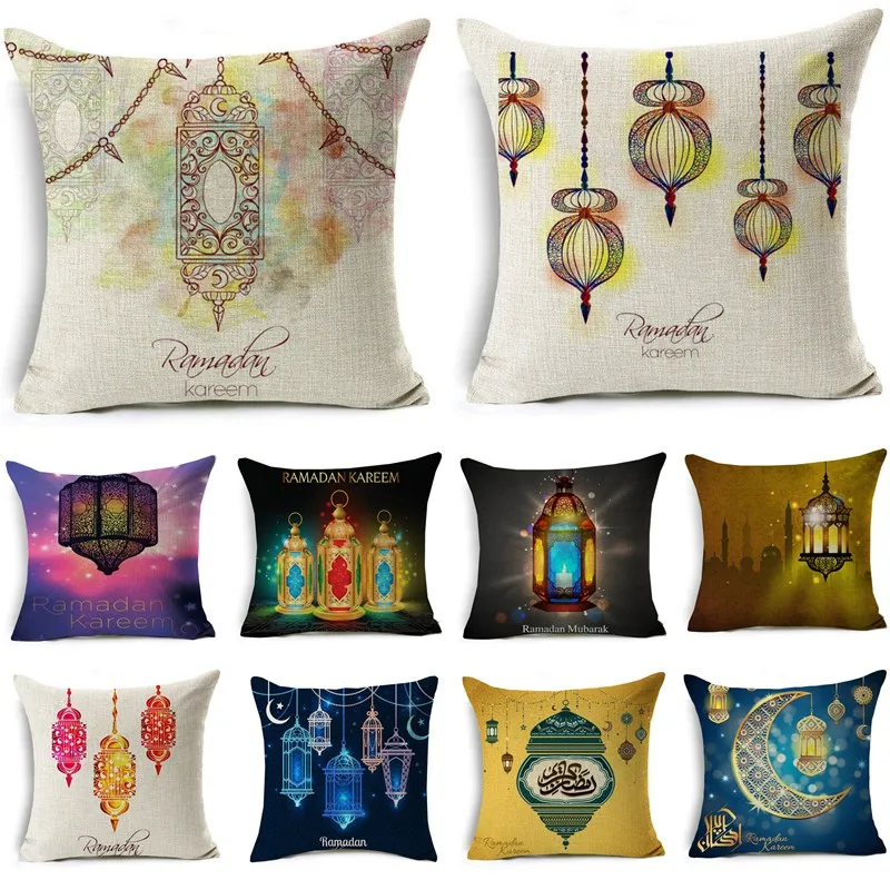 

Ramadan Decoration Eid Mubarak Moon Lantern Mosque Linen Cushion Cover Decorative Cushions Pillow sofa Living Room Cushion 40253
