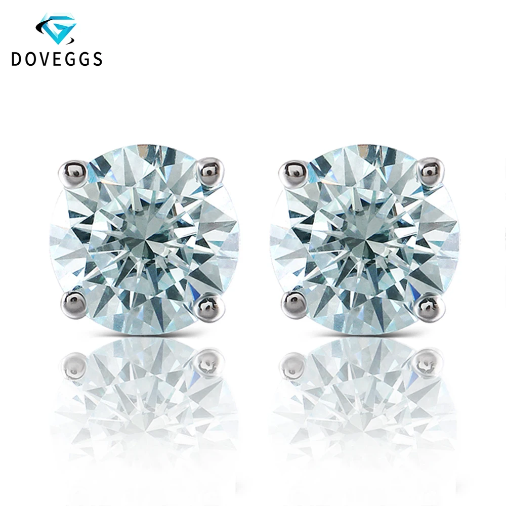 

DovEggs Platinum Plated Silver Slight Blue Moissanite Basket Stud Earrings For Women Earring Push Back with 14K White Gold Post