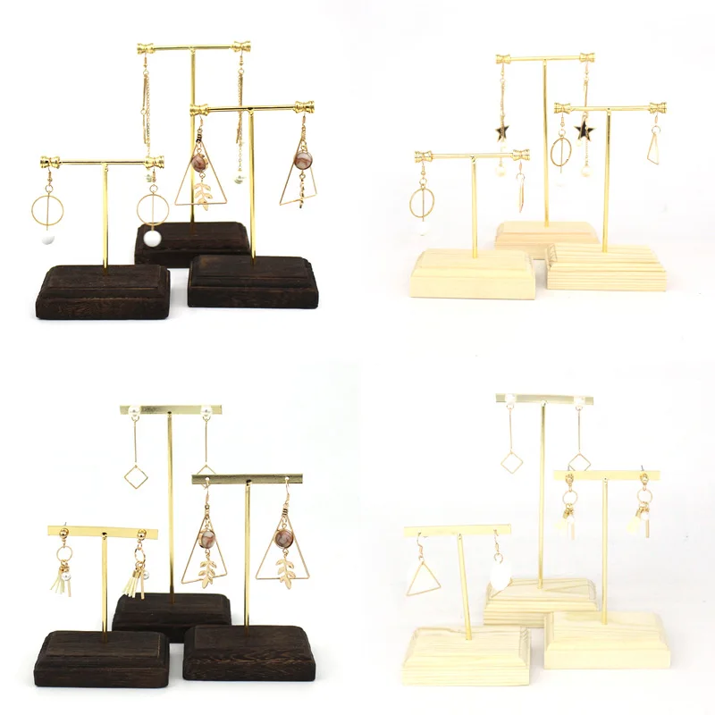 

Vintage Wood Metal Plated Ear Studs Drop Rings Jewelry Holder Display Stand Tabletop Dangle Earrings Hanging Hook Organizer Rack