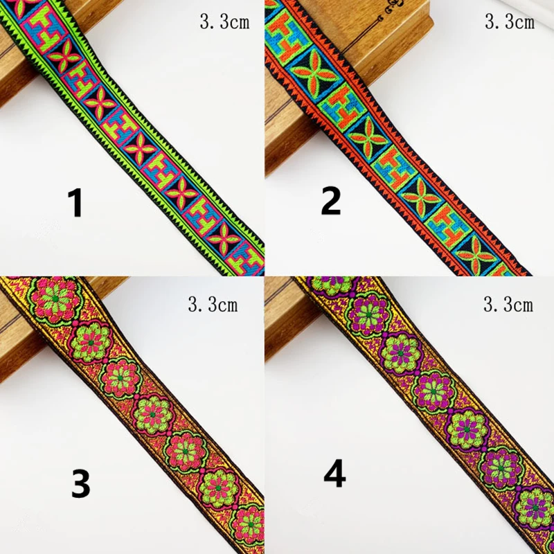 3.3cm 33mm 1-3/8' Green Red Pink Purple Flower Colors Filigree Diy Trim Beautiful Ribbon Laciness National Jacquard Webbing Lace | Дом и