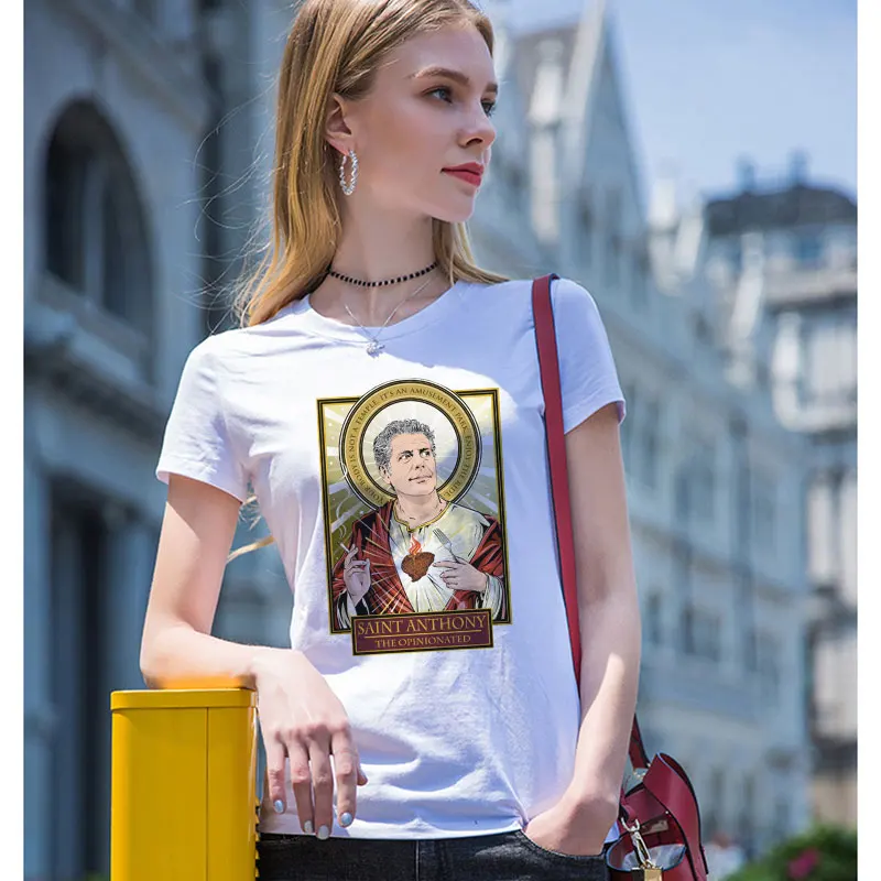 

Hillbilly Vintage Pulp Fiction Saint Anthony The Opinionated Printed Ulzzang Harajuku White Gray Casual Hot Sale Tshirt Women