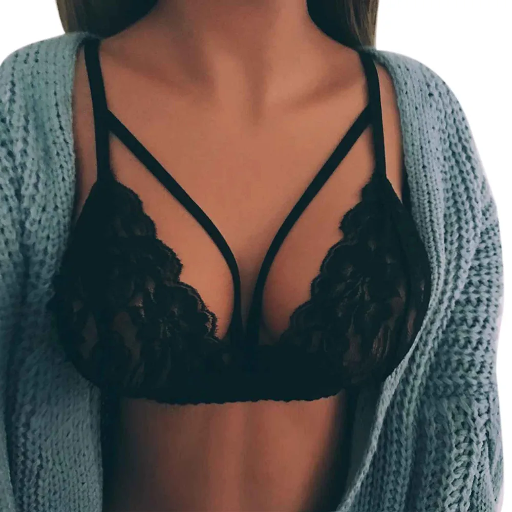 

2019 Summer Sexy Women Ladies Wire Free Lace Hollow Bralette Strappy Push Up Crop Top Bustier Camis Female Black #515