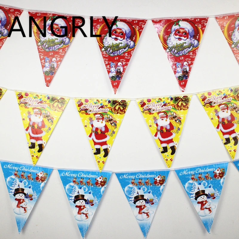 

ANGRLY Santa Claus Snowman Banner Christmas Triangle Hanging Flag Christmas Tree Decorations Stickers Party Supplies Ornaments