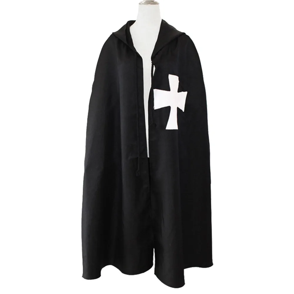 1PCS Medieval Warrior Costume Black Robe Medieval Knights Templar Cloak