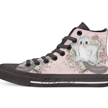 Летящая белка с вишневым цветком дизайн дышащая Повседневная Высокая обувь на шнуровке холщовая обувь кеды