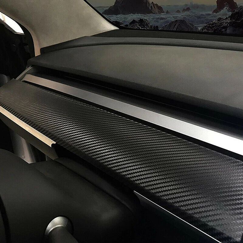 

Carbon Fiber Wrap For Tesla Model 3 Decal Decor Kit Parts Black Dashboard Vinyl Center Console