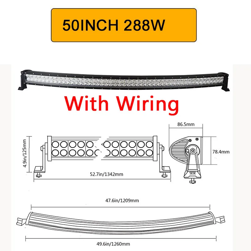 Auxtings 21 32 42 50 52 дюймов изогнутый СВЕТОДИОДНЫЙ светильник комбинированный 120 Вт 180 Вт 240 Вт 288 Вт 300 Вт для вождения внедорожника грузовика 4x4 SUV ATV 12 В 24 В - Цвет: 288W with wiring