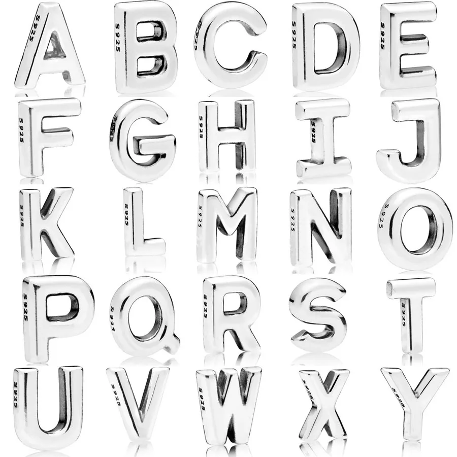 

2018 New Authentic 925 Sterling Silver 26 LETTER A-Z PETITE CHARM Fit pandora Bracelet Necklace pendant DIY Jewelry