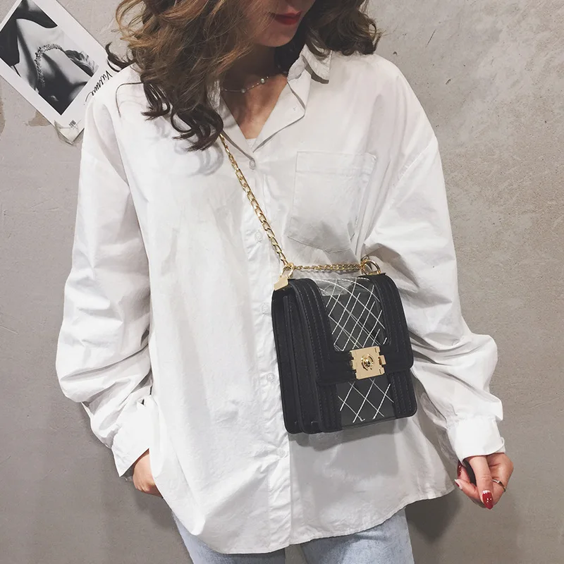 

New Fashion Summer Jelly Pack Tide Chain Transparent Plaid Small Square Bag Personality Ladies Shoulder Crossbody Bag