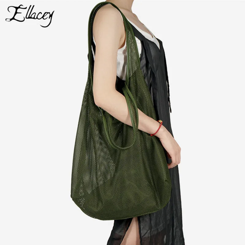 

Female Shoulder Bag 2019 New Fashion Trend Perspective Mesh Handbag Creative Large Capacity Composite Transparent Beach Bag