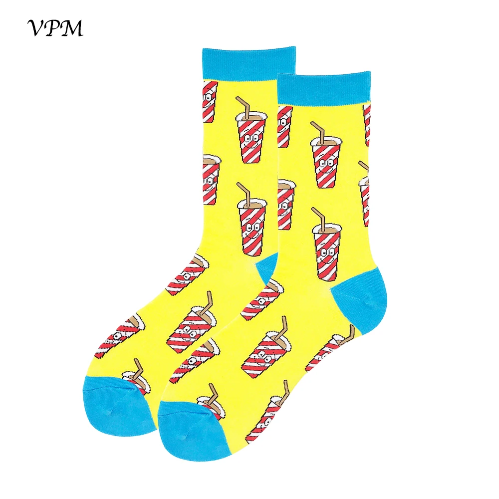 VPM/два больших размера, женские и мужские носки, 85% хлопок, цветные, забавные, Harajuku, яйцо, фламинго, инопланетянин, суши, зуб, ПУ, гамбургер, носки - Цвет: Коричневый