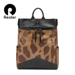 Realer бренд рюкзак женщин кожаный мешок крокодил сумка для отдыха высокого качества большая емкость рюкзак школьные сумки