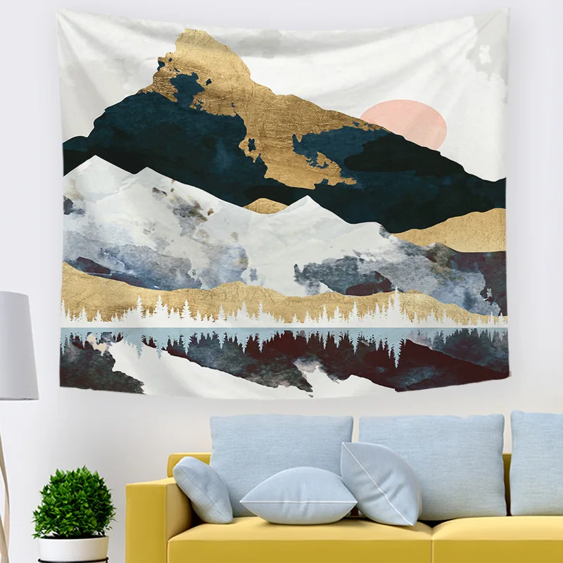 Скандинавское искусство Принт солнце Гора гобелен абстрактная Фреска лес на стену ткань КИТ кактус декоративное одеяло