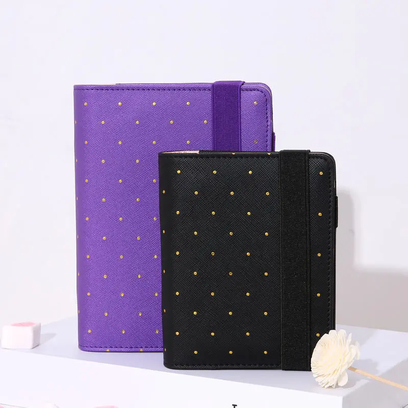 

2017 Travel Journal A5 A6 A7 Polka Dot Black PU Leather Spiral Loose Leaf planner Agenda Notepad Bandage WJ-XXWJ292-