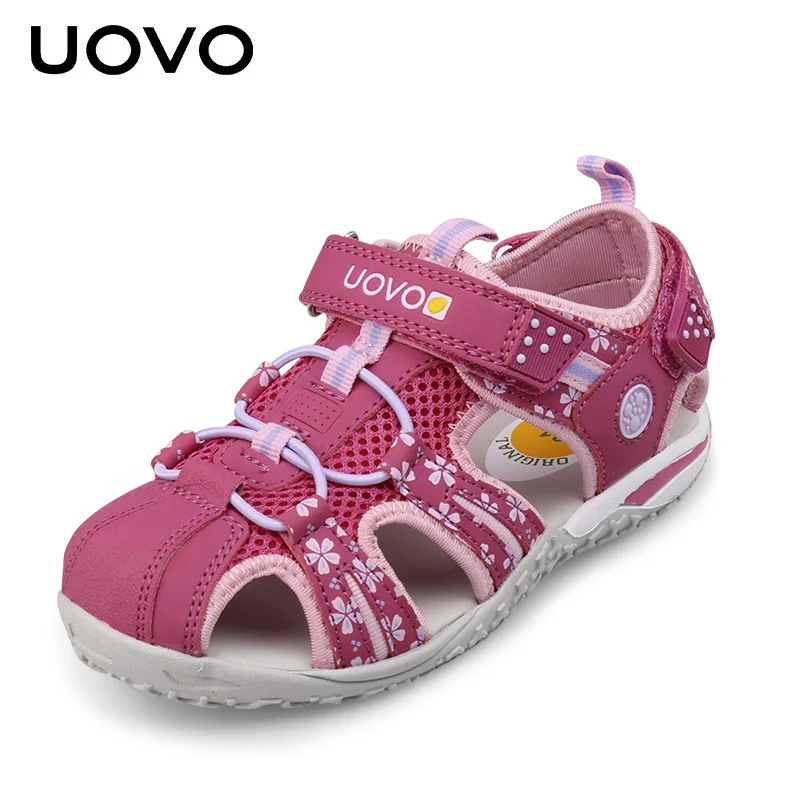 Uovo/Новые летние пляжные сандалии с закрытым носком; детская обувь; EU26-36 для мальчиков и девочек; камуфляжные детские плоские сандалии с цветочным принтом; нескользящие