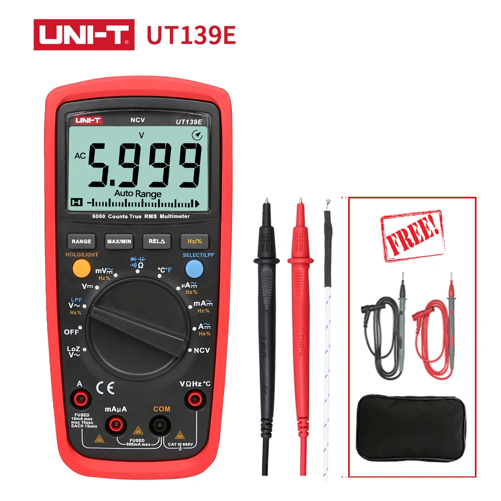 UNI T UT139E True RMS Digital Multimeter Auto Range Temperature Probe