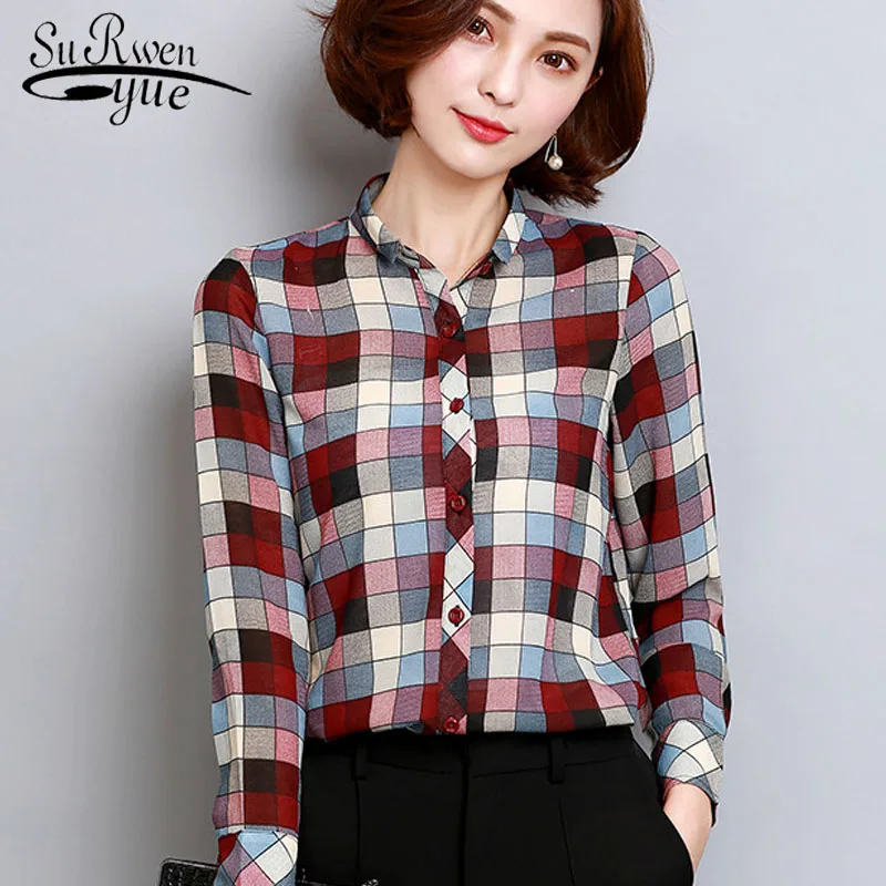 

chiffon shirt slim body blouse 2017 spring new large size women's shirt printed fashion all-match girls' tops 921i 30