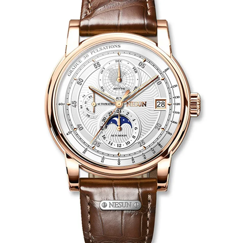 

NESUN Men's Multi-function Automatic Mechanical Watch Sapphire Calendar / week / Month Display Men Wirst Watches Moon Phase