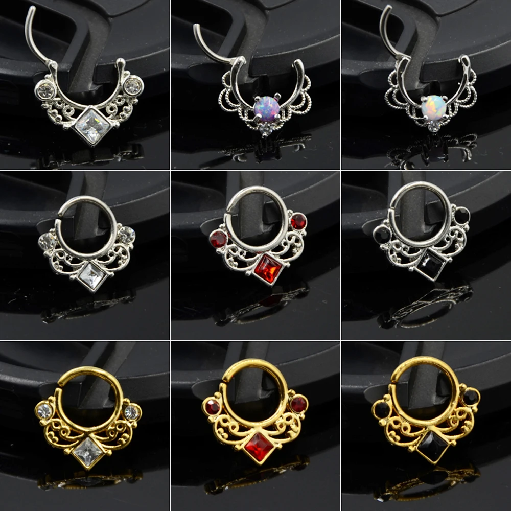 

Showlove-1PC Titanium Opal Square CZ Gem Septum Clicker Nose Ring Tragus Cartilage Earring Body Piercing Jewelry 16G