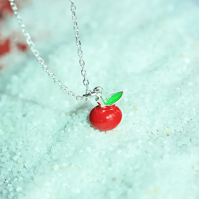 apple necklace christmas gift women 100% 925 Sterling silver nacklace Jewellery Clavicle chain pendant charms girl gift
