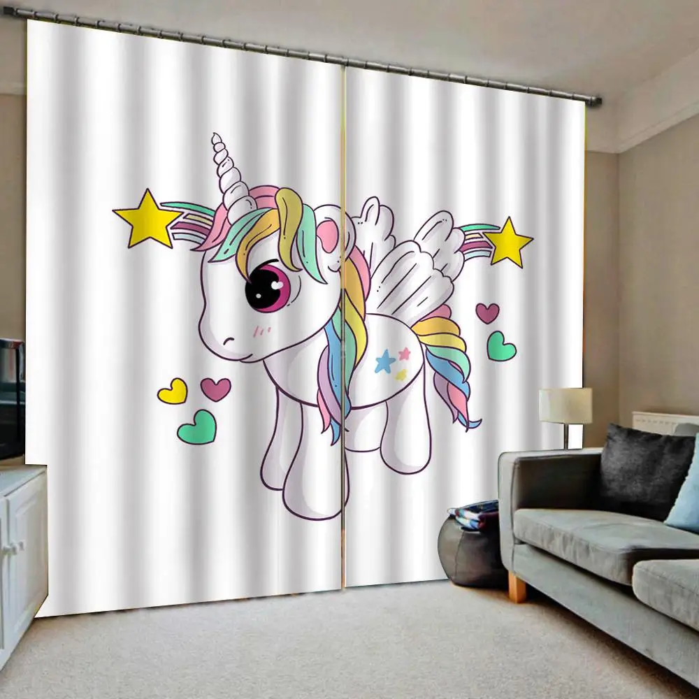 

Unicorn With wings Door Windows Curtains Thin for Kids Living Room Bedroom Pink Decorative Kitchen Curtains Drapes Customized